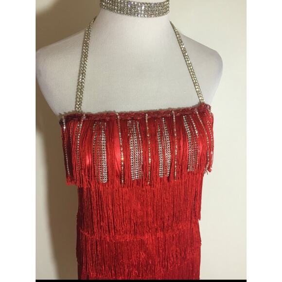 Red 1920s Flapper Dress Costume Set Headpiece Gloves Boa Wig Necklace Sz 4 Small - Picture 2 of 16